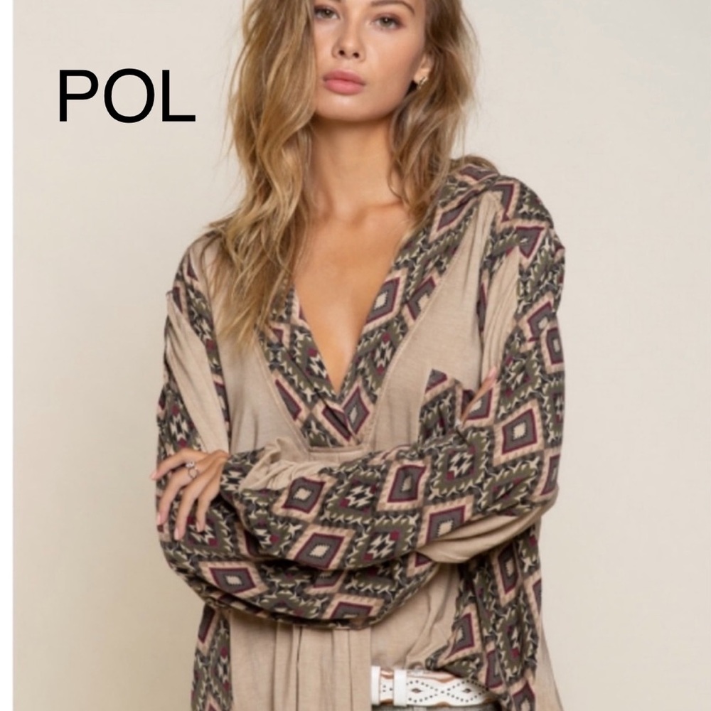 B6S⭐️POL polished taupe+southwest print top-high quality+beautiful⭐️Quiet class!